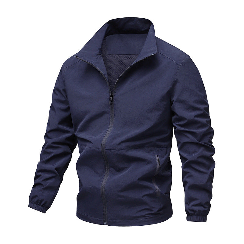 Herren Leichte winddichte Fleece‑gefütterte Übergangsjacke mit Stehkragen und Reißverschlüssen Drune