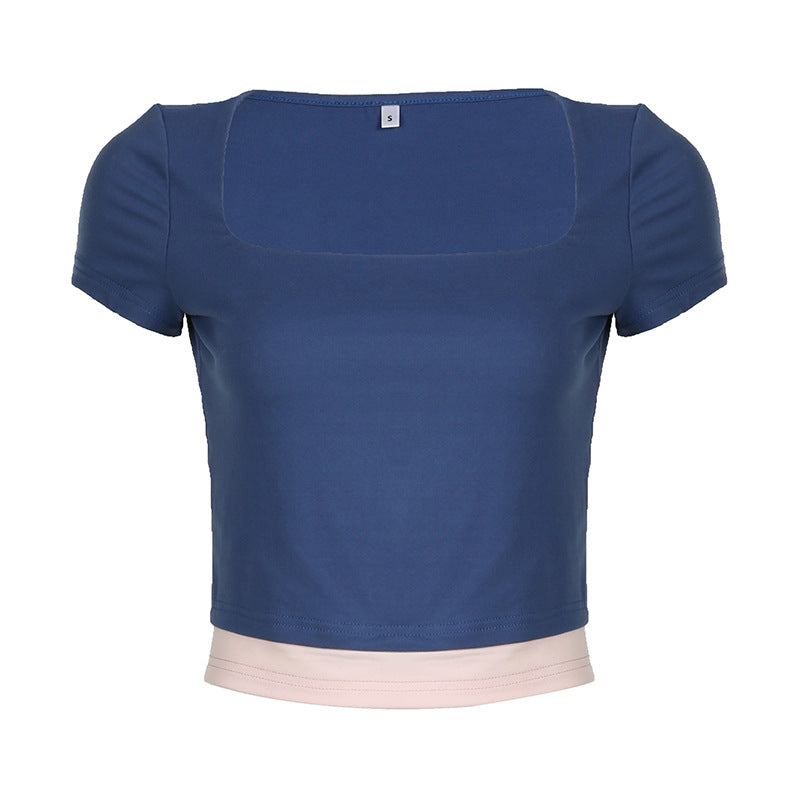 Damen Crop-Oberteil mit modischem Quadrat-Ausschnitt und kontrastierendem Saum Drune