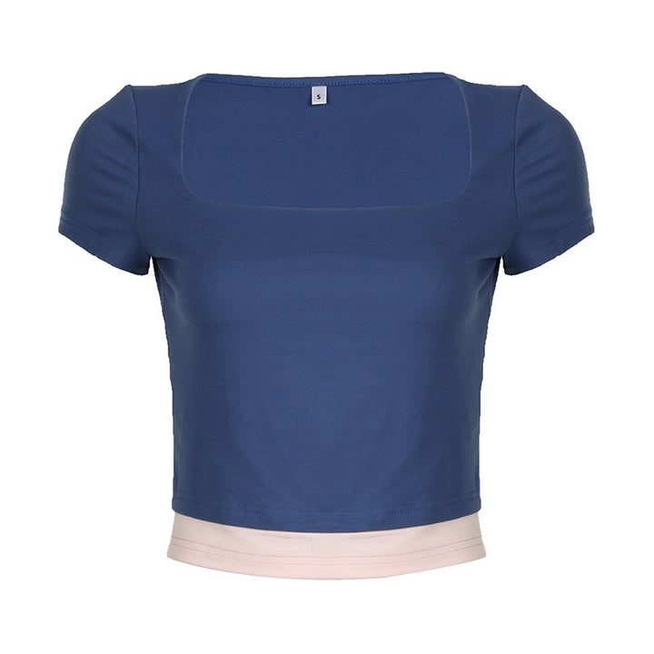 Damen Crop-Oberteil mit modischem Quadrat-Ausschnitt und kontrastierendem Saum Drune