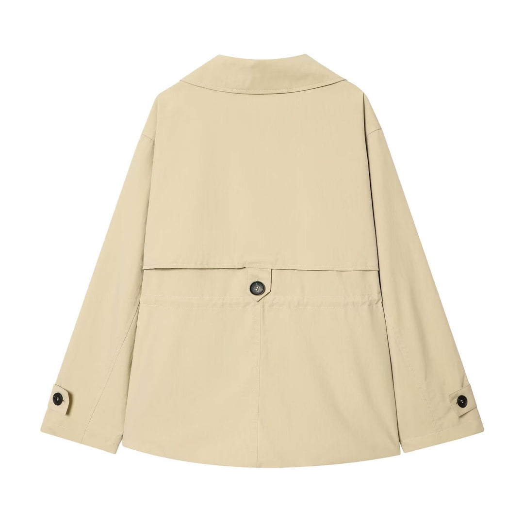 Damen Kurzer Oversize-Trenchcoat mit Tunnelzugtaillen und weitem Revers Drune