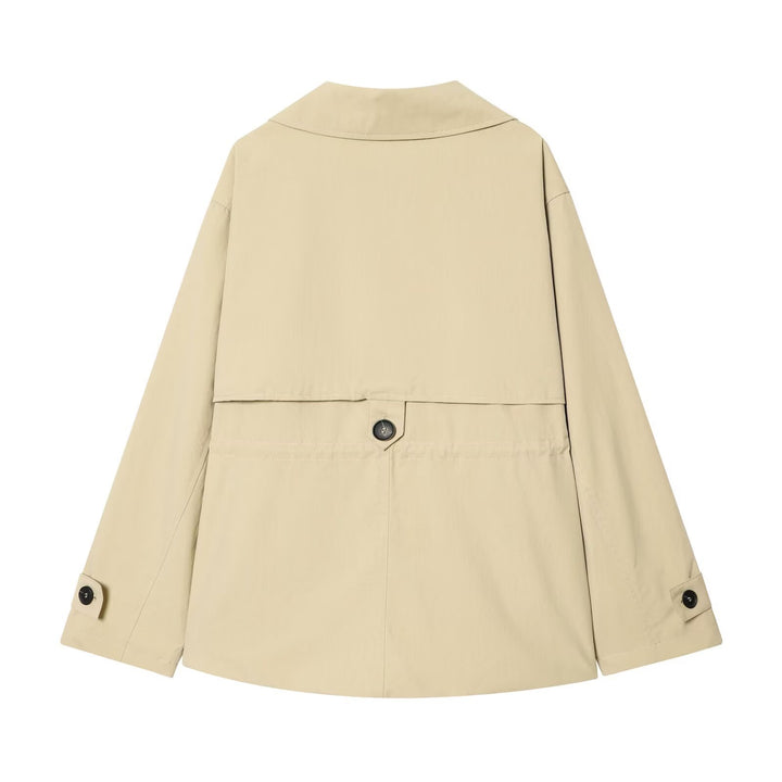 Damen Kurzer Oversize-Trenchcoat mit Tunnelzugtaillen und weitem Revers Drune