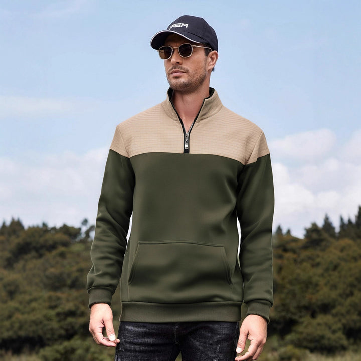 Herren funktionale Sweatjacke mit hochschließendem Kragen und praktischer Kängurutasche Drune