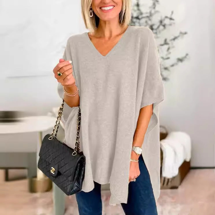 Damen V-Pullover mit asymmetrischem Schnitt und lässigem Fall Drune