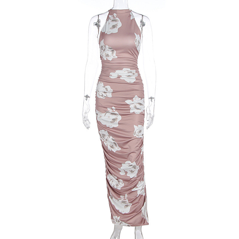 Damen Elegantes Maxikleid mit floralem Muster und Raffungen Drune