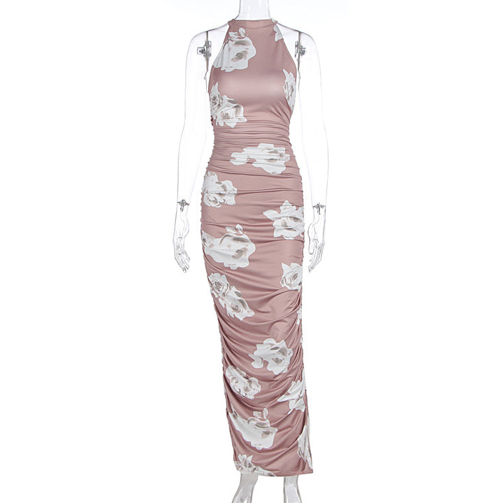 Damen Elegantes Maxikleid mit floralem Muster und Raffungen Drune