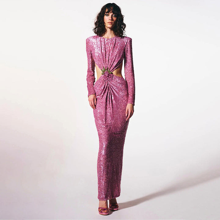 Damen Glamouröses Abendkleid mit schimmernden Pailletten und innovativen Drapierungsdetails Drune