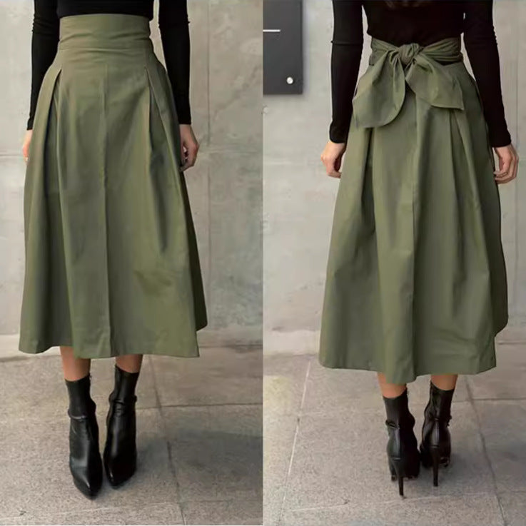Damen A-Linien Rock mit hoher Taille und Falten Drune