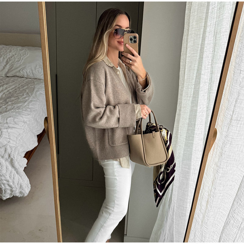 Damen weicher Cardigan mit Taschen und Knopfleiste Drune