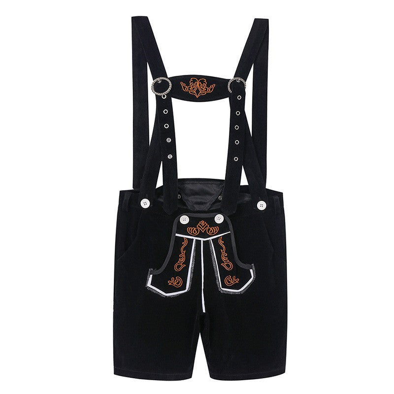 Herren Trachten-Lederhose mit kunstvollen Verzierungen und verstellbaren Trägern Drune