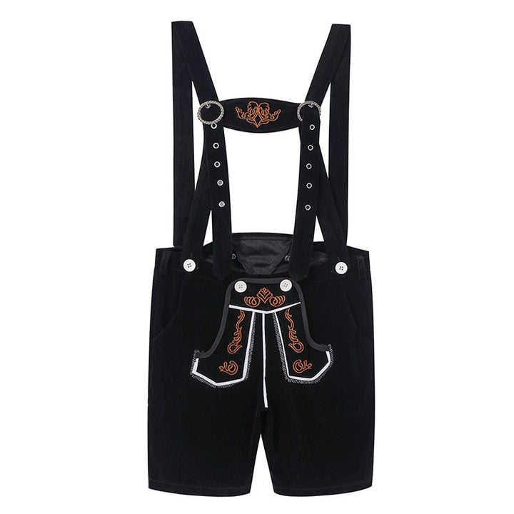 Herren Trachten-Lederhose mit kunstvollen Verzierungen und verstellbaren Trägern Drune