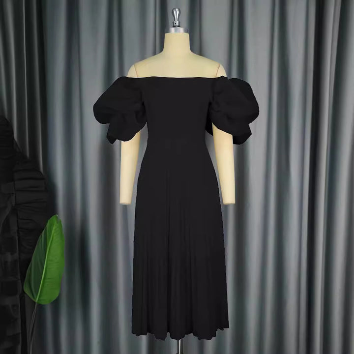 Damen Elegantes Kleid mit voluminösen Puffärmeln und schwingendem Rock Drune
