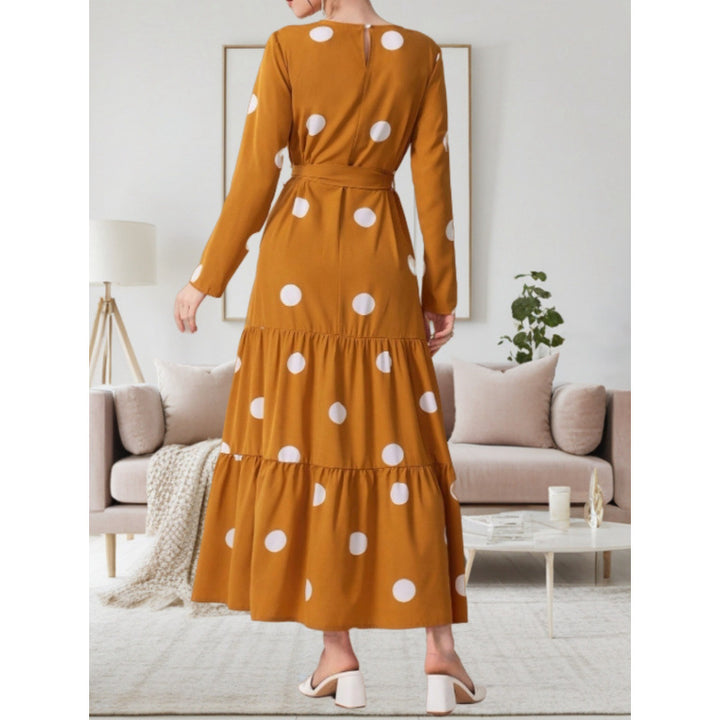 Damen Maxikleid mit buntem Polka-Dot-Muster und Taillengürtel Drune