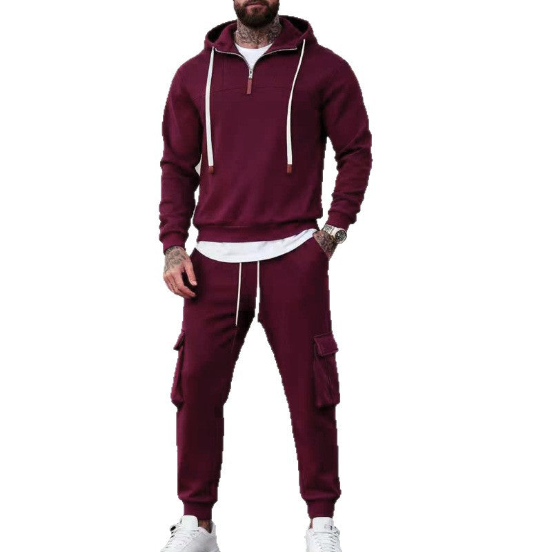 Herren nan lässiger Fleece-Jogginganzug mit halbem Reißverschluss und Cargo-Taschen Drune