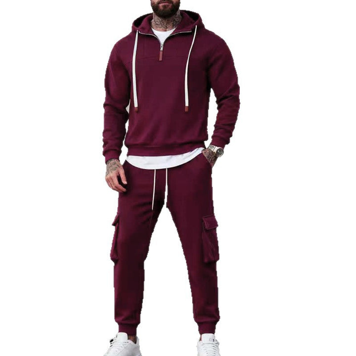 Herren nan lässiger Fleece-Jogginganzug mit halbem Reißverschluss und Cargo-Taschen Drune