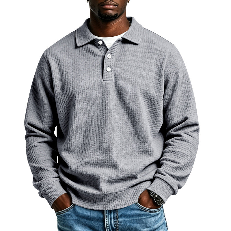 Herren Waffelstrick-Poloshirt mit Knopfleiste und Rippbündchen Drune