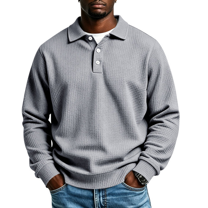 Herren Waffelstrick-Poloshirt mit Knopfleiste und Rippbündchen Drune