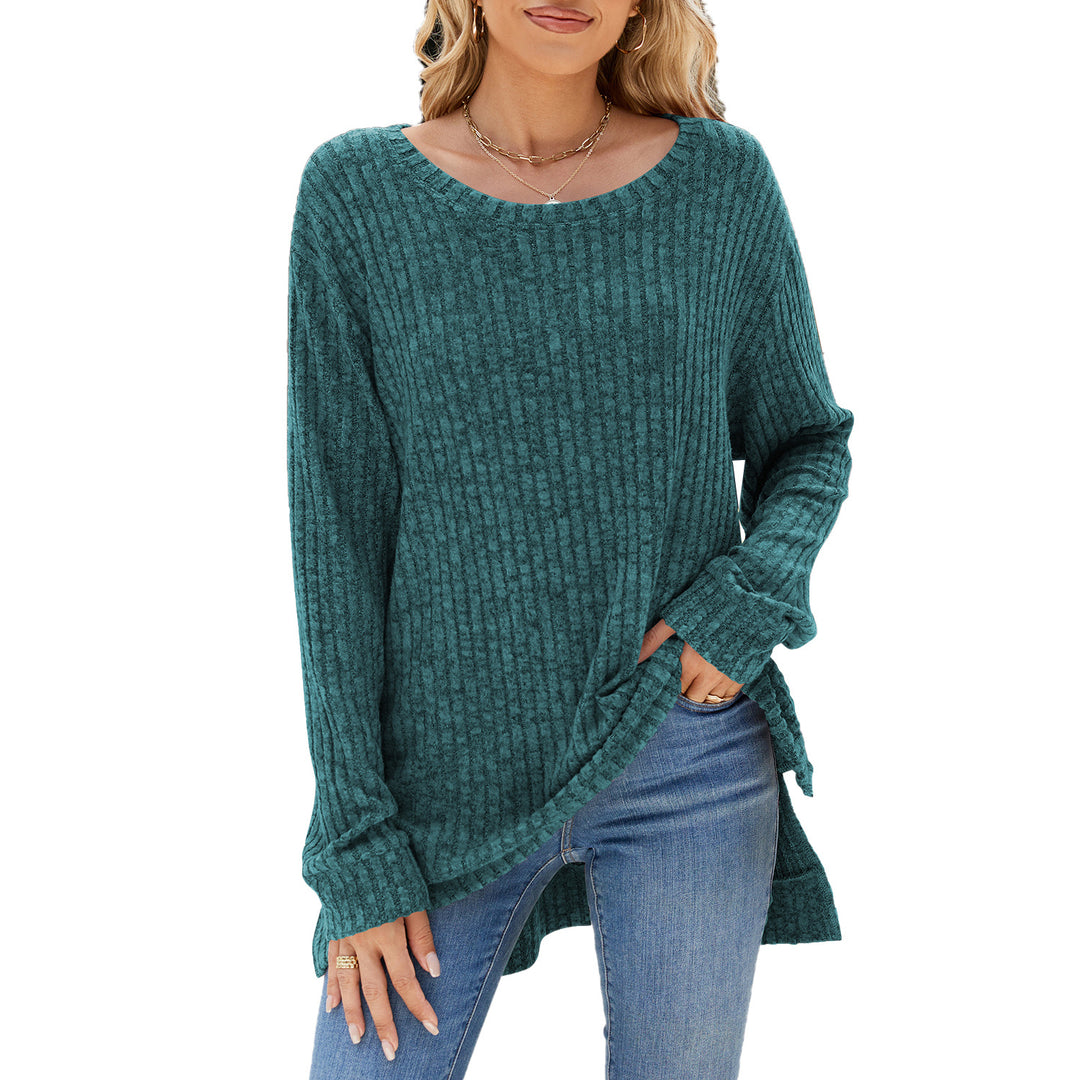 Damen lässiges Langarmshirt aus samtigem Rippstrick Drune