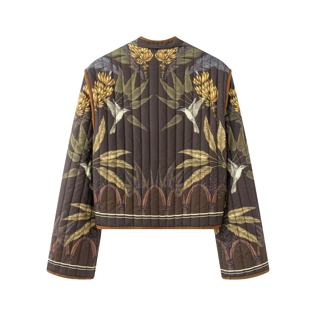 Damen Steppjacke mit botanischem Print und offenem Kimono-Schnitt Drune