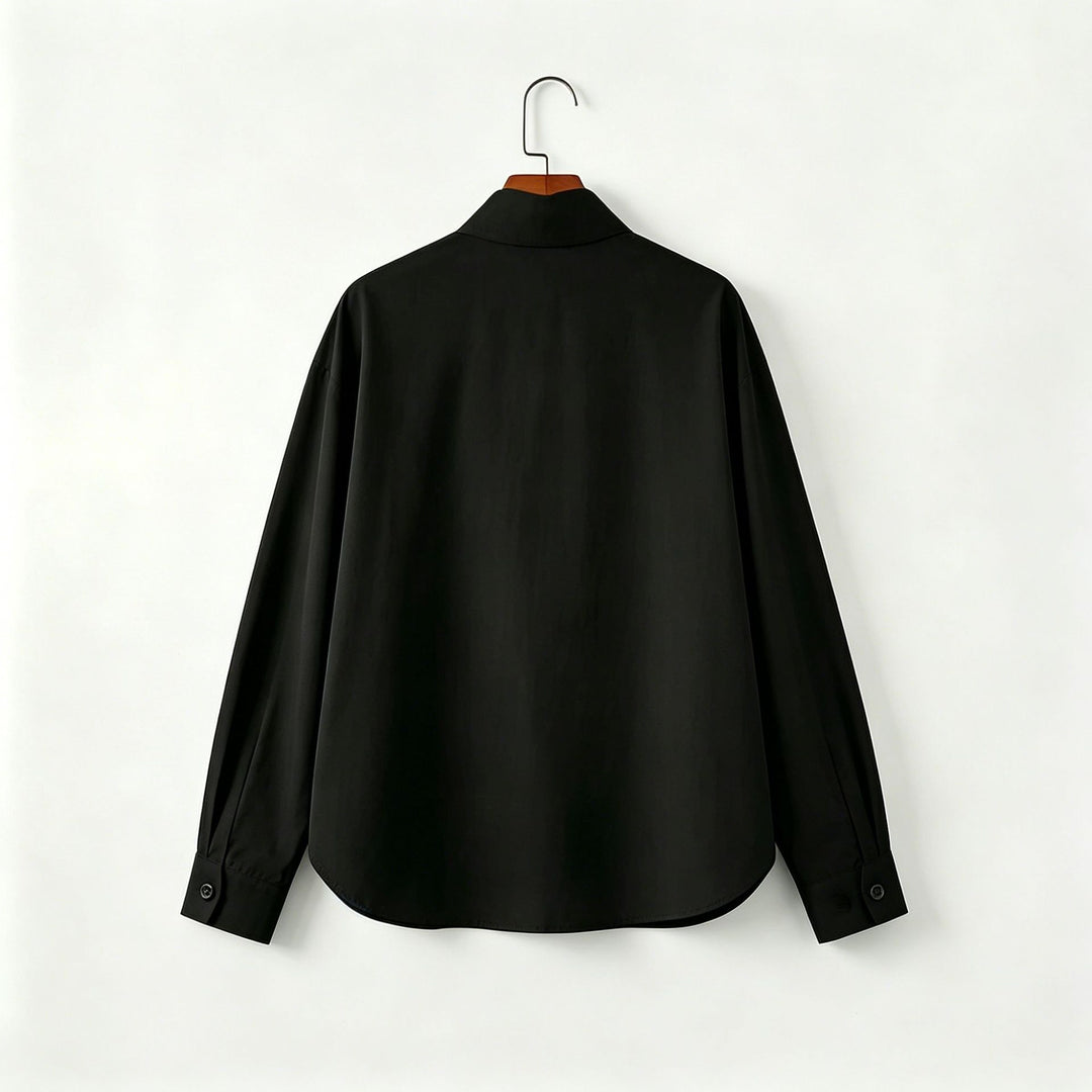 Damen Oversized Hemd mit Stehkragen und verdeckter Knopfleiste Drune