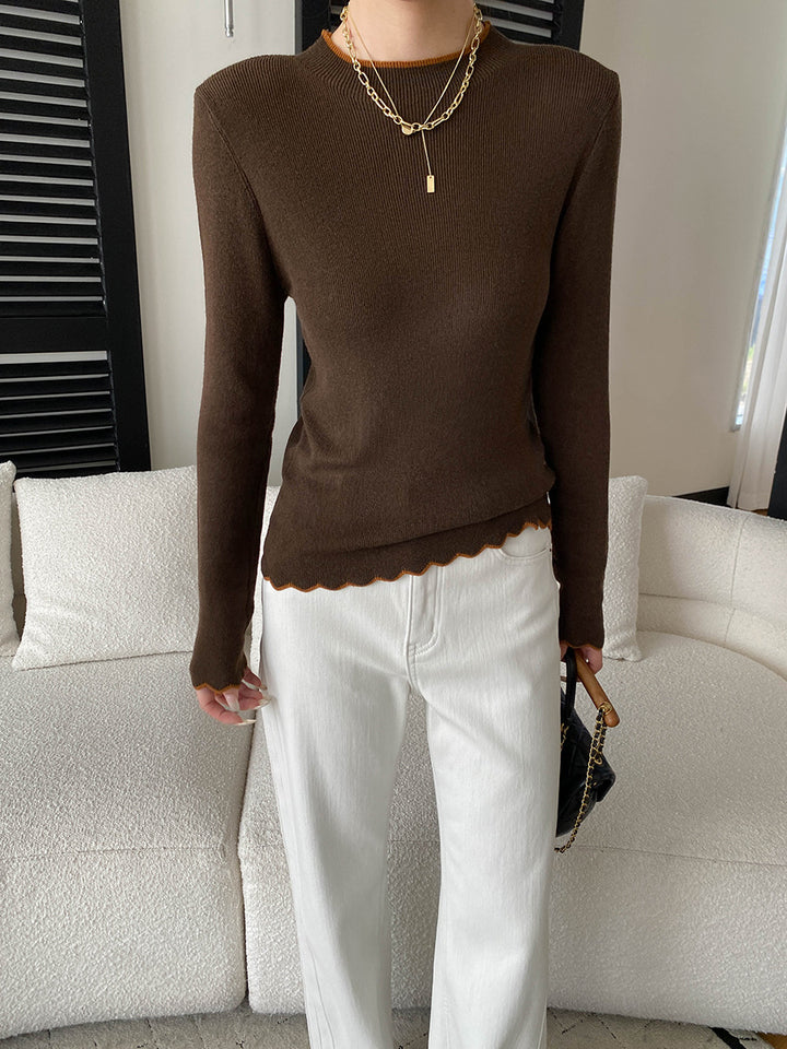 Damen eleganter Pullover mit wellenförmigem Saum und feiner Rippstruktur Drune