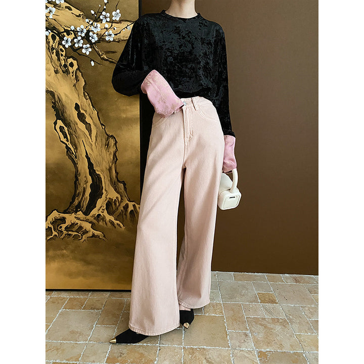 Damen elegantes Langarmshirt aus luxuriösem Velvet Drune
