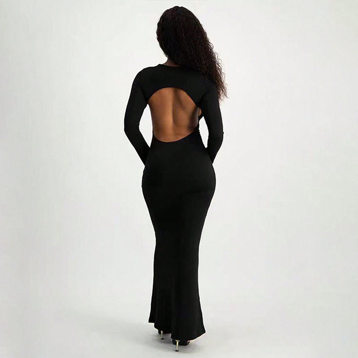 Damen Elegantes Langarm-Maxi-Kleid mit figurbetonter Silhouette und Schlüssellochausschnitt Drune