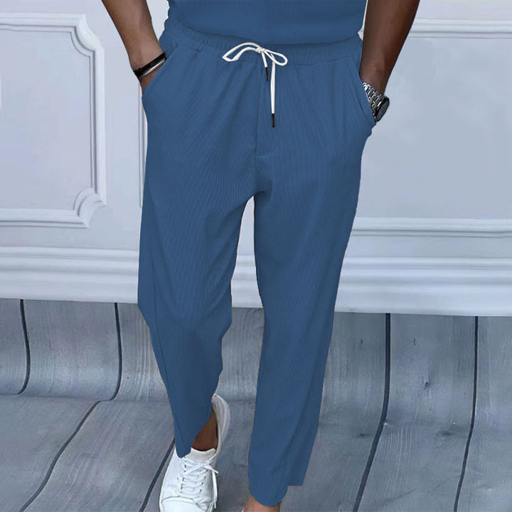 Herren nan leichte Leinenhose mit Tunnelzug, elastischem Bund und geradem Schnitt Drune