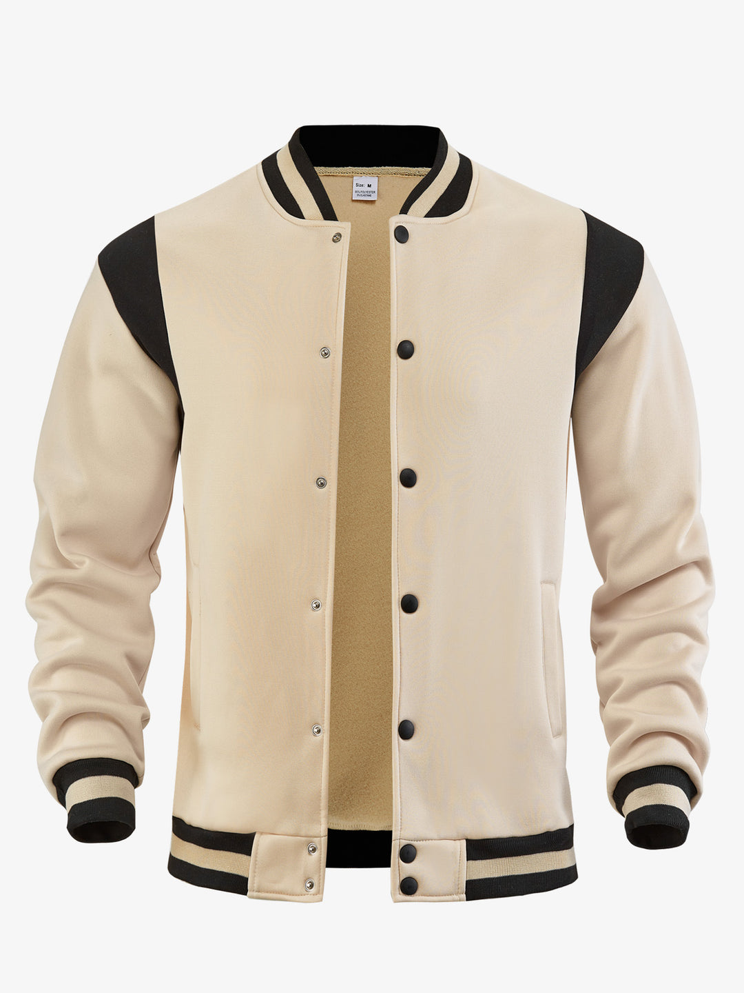 Herren nan legere Baseballjacke in Sweatqualität mit Druckknopfleiste geripptem Kragen und kontrastierendem Schulterbesatz Drune