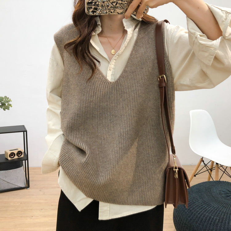 Damen Strickweste mit modernem V-Ausschnitt und feiner Textur Drune