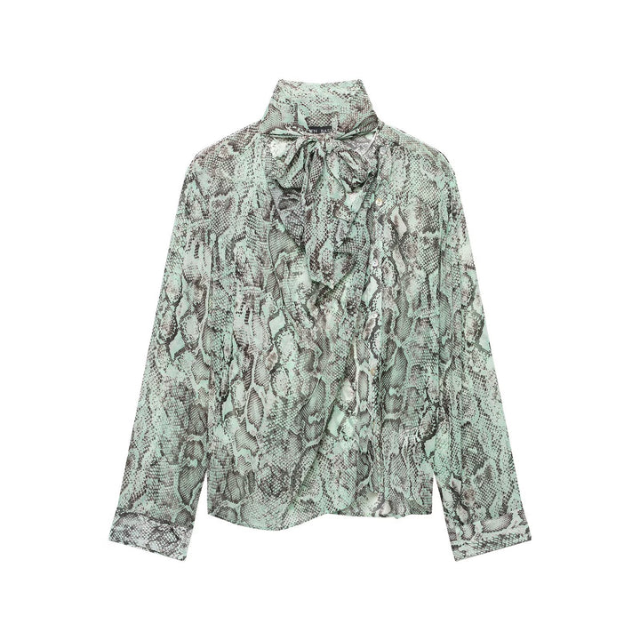 Damen Chiffonbluse mit Schleifenkragen und Schlangenprint Drune