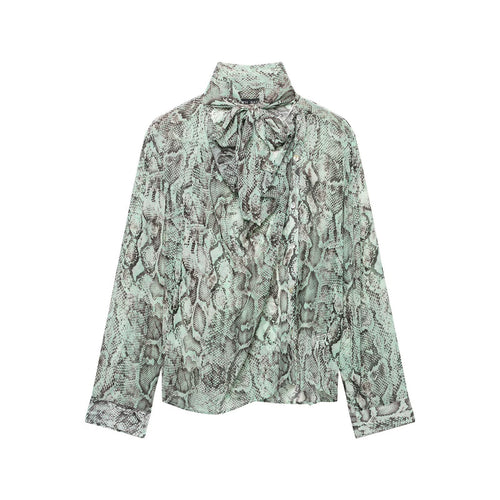 Damen Chiffonbluse mit Schleifenkragen und Schlangenprint Drune