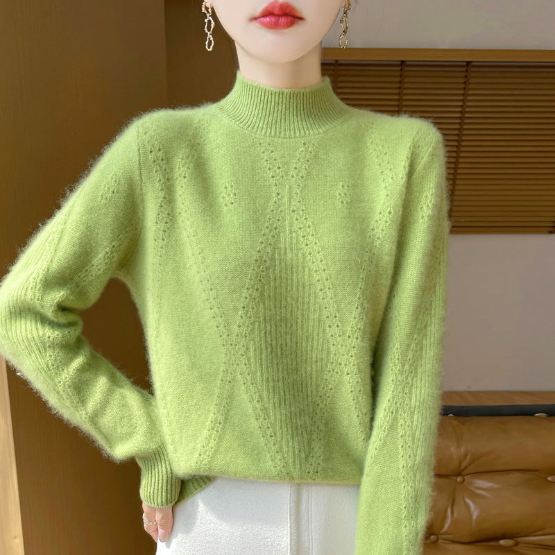 Damen Leichter Mockneck-Feinstrickpullover mit Ajour-Chevron und kaschmirweichem Finish Drune