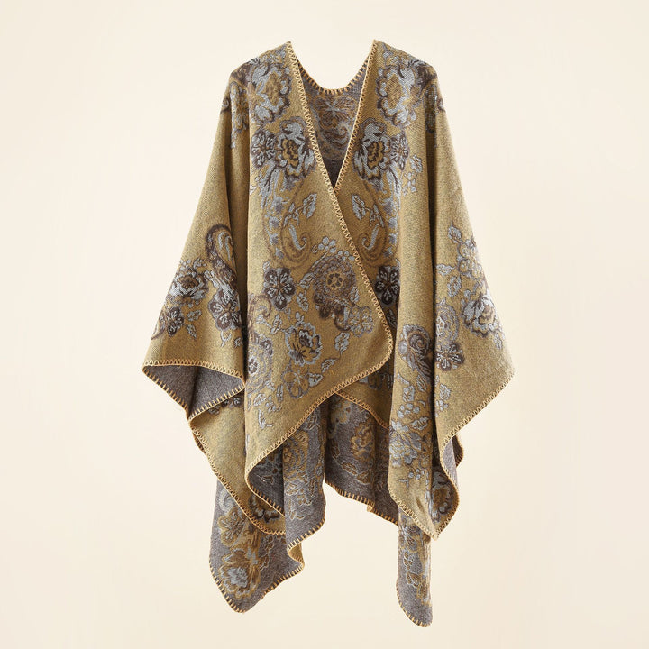 Damen Reversibler Strick-Umhang mit floraler Jacquard‑Webung und Zierkettelnaht Drune
