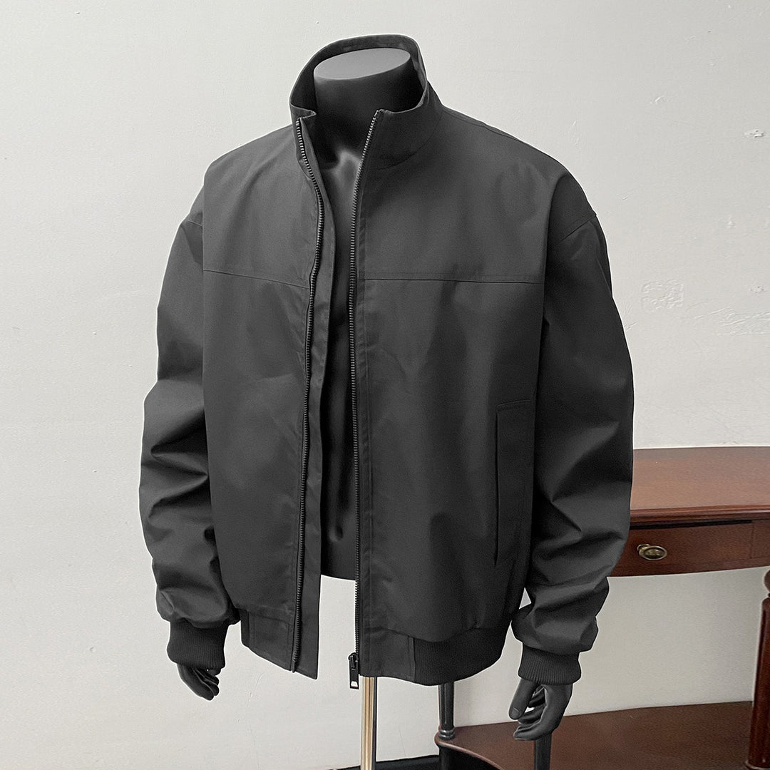 Herren Minimalistische Bomberjacke mit hohem Stehkragen und Zwei-Wege-Reißverschluss Drune