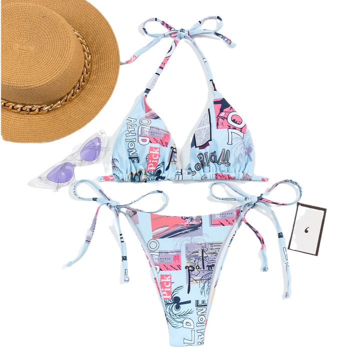 Damen verstellbarer Triangel-Bikini mit modischem Druck Drune