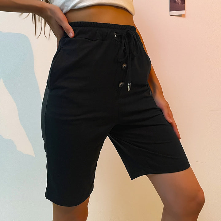 Damen sportliche Shorts mit elastischem Bund und seitlichen Taschen Drune