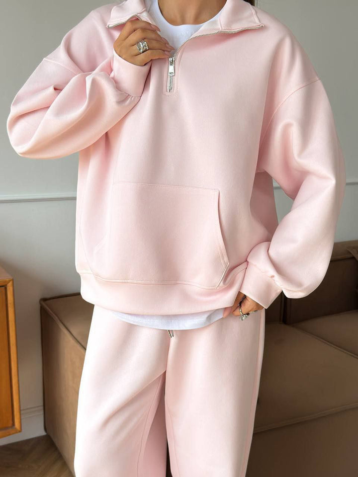 Drune | Halbhals Pullover Sweatshirt und Weit Geschnittene Hose Zweiteiler Anzug