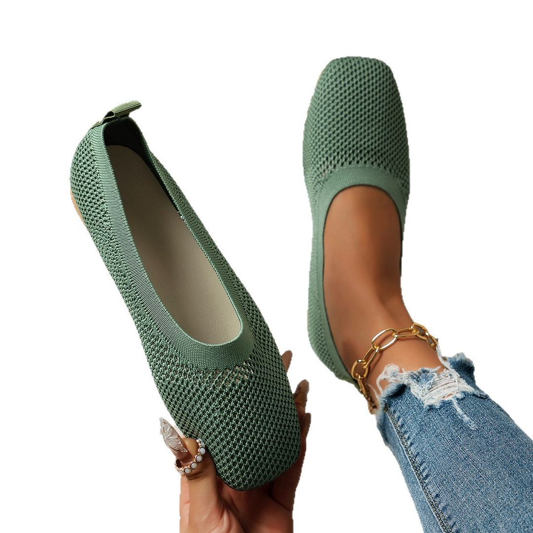 Damen Atmungsaktive Strick‑Ballerinas mit quadratischer Spitze Drune