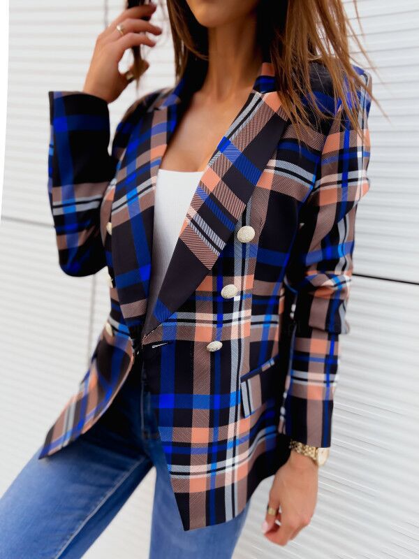 Damen Karierter Blazer mit doppelter Knopfreihe und elegantem Schnitt Drune