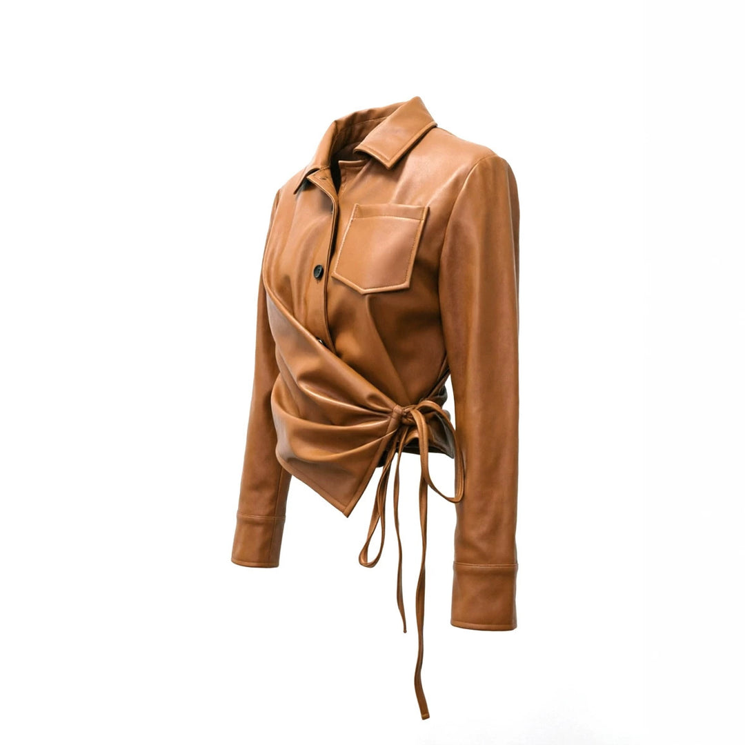 Damen Eleganter Wickelblazer aus Kunstleder Drune