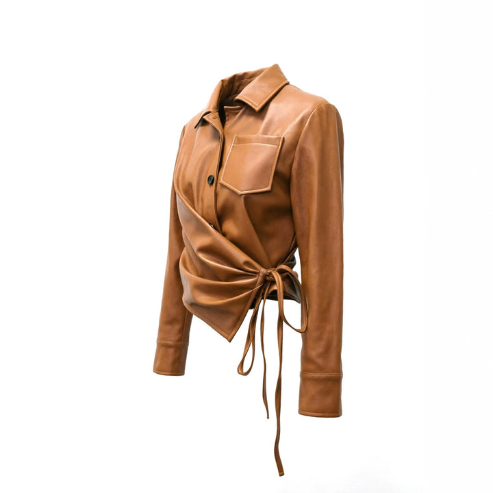 Damen Eleganter Wickelblazer aus Kunstleder Drune