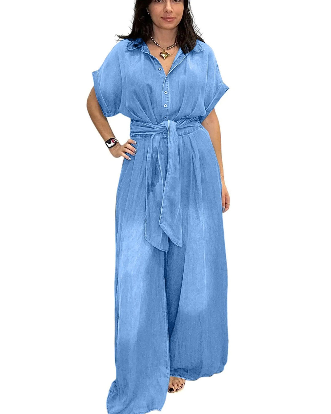 Damen lässiger Denim-Overall mit weitem Bein und praktischen Taschen Drune