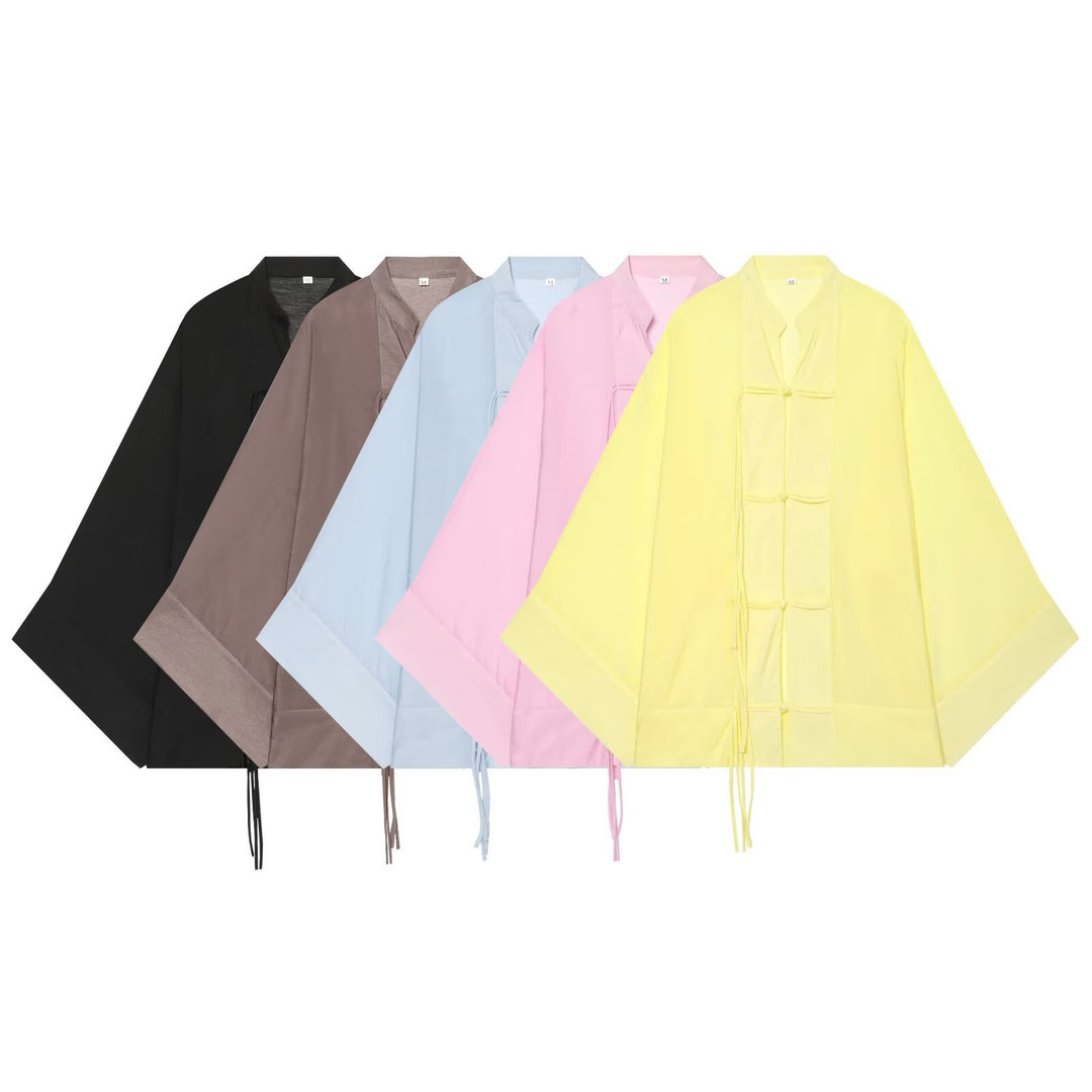 Damen Kimono-Jacke mit traditionellen Knotenverschlüssen und weitem Oversize-Schnitt Drune