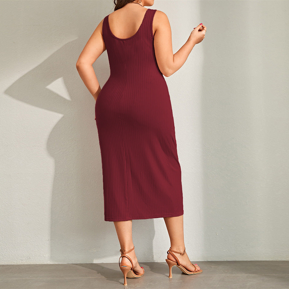 Damen figurbetontes Midi-Kleid mit Knopfdetails und raffiniertem Rippdesign Drune