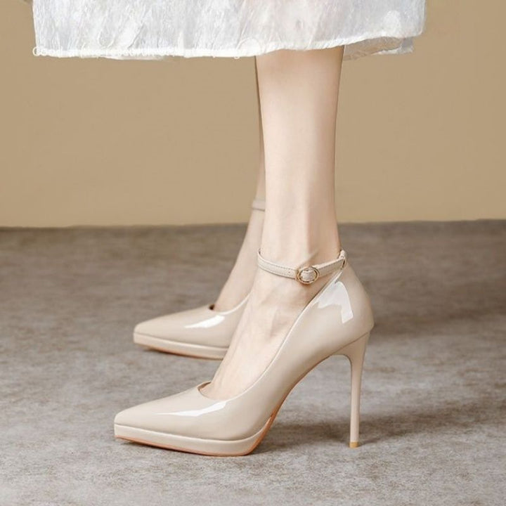 Damen Spitzer Plateau-Pumps mit sculpted Stiletto und Knöchelriemen Drune