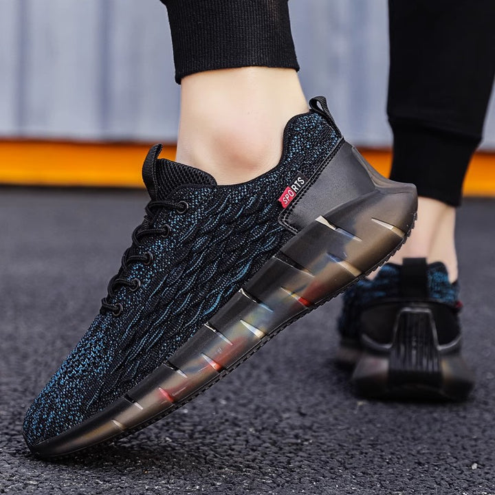 Unisex atmungsaktive Strick-Laufsneaker mit transparenter Wellenlaufsohle und gepolstertem Sockeneinstieg Drune