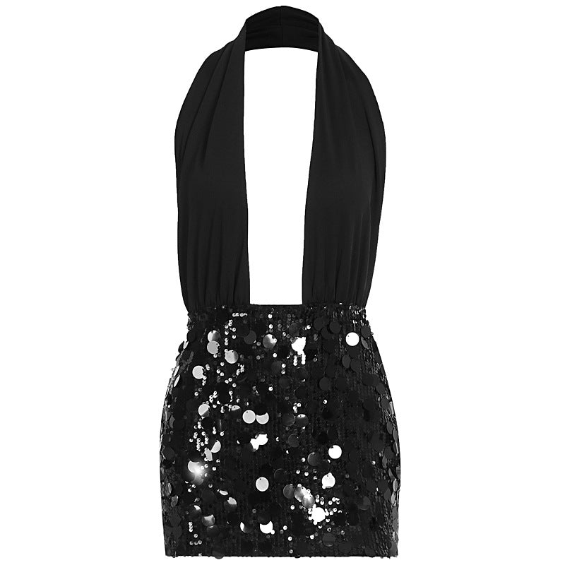 Damen Glamouröses Minikleid mit schimmerndem Paillettenrock Drune