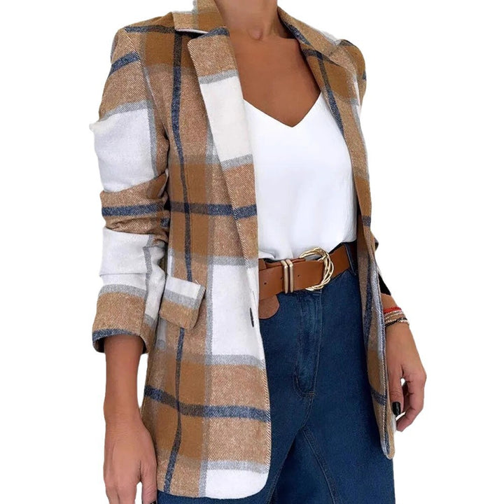 Damen Kariertes Blazerjacke aus weichem Material mit eleganten Details Drune