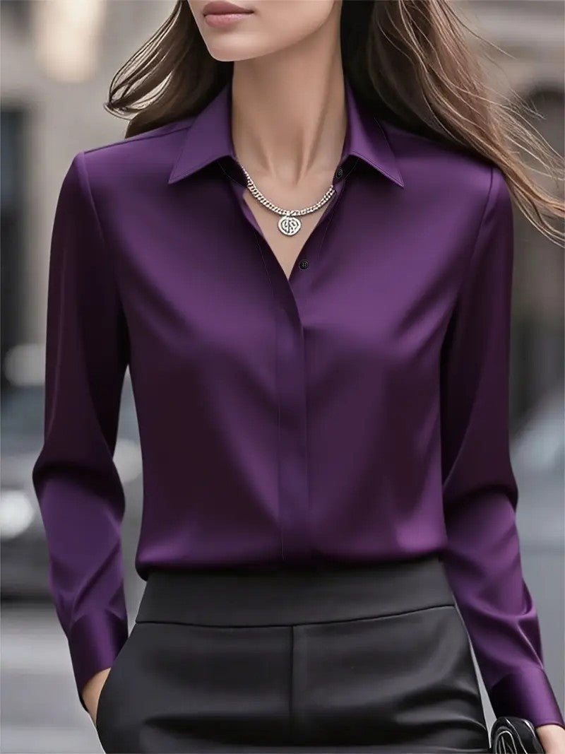 Damen Elegante satiniert Bluse Drune