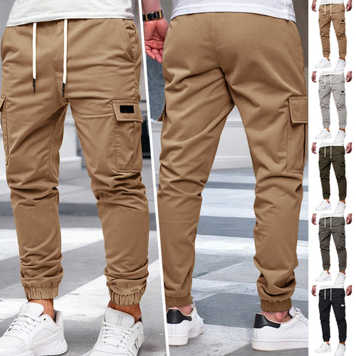 Herren nan tapered Freizeit-Cargohose mit aufgesetzten Klapptaschen, Tunnelzugbund und elastischen Beinabschlüssen Drune